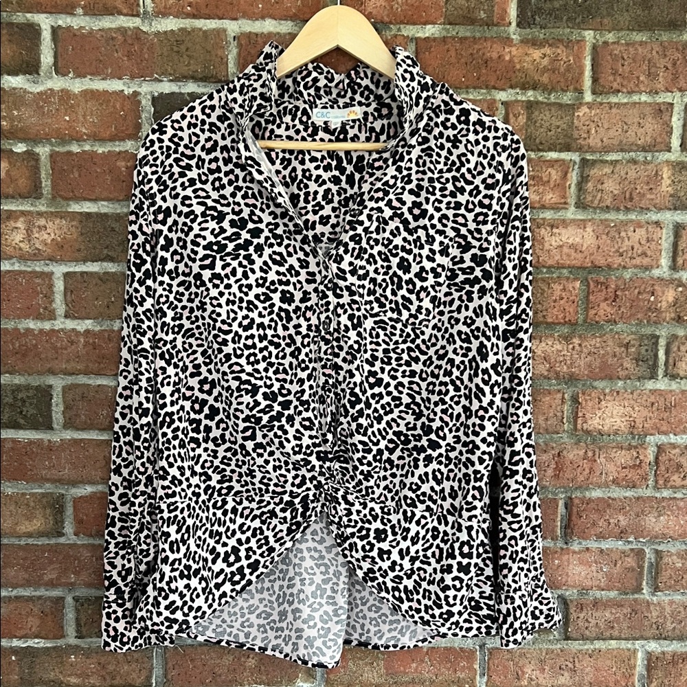 C&C California Pale Pink and Black Animal Print Blouse